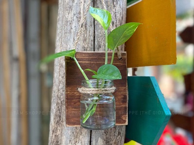 Tấm gỗ lọ thủy tinh treo tường thủy canh nhiều tầng [2 màu - 3 Size] BINHLOHOA-06